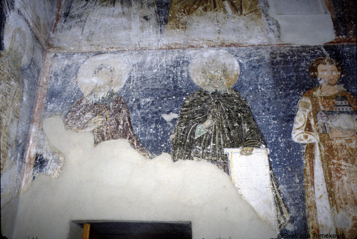 Fresco, north wall showing unknown monk saint and Sabas of Serbia