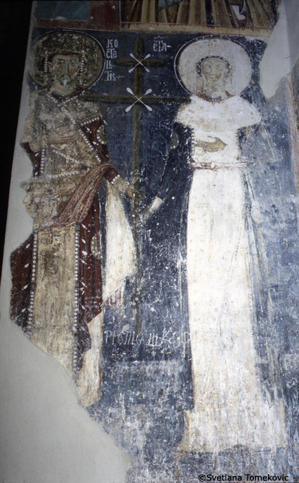 Fresco, narthex, east wall showing Constantine the Great and the Empress Helene