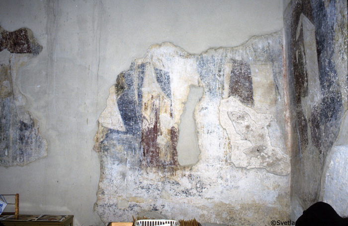 Fresco, narthex, south wall showing three monks
