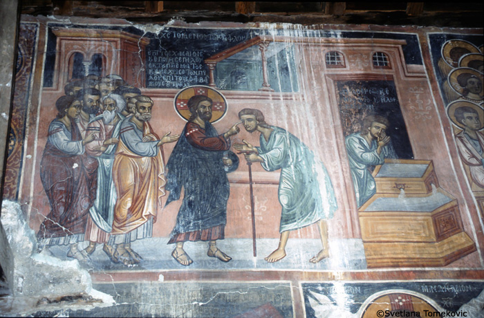 Fresco showing the Blind Born