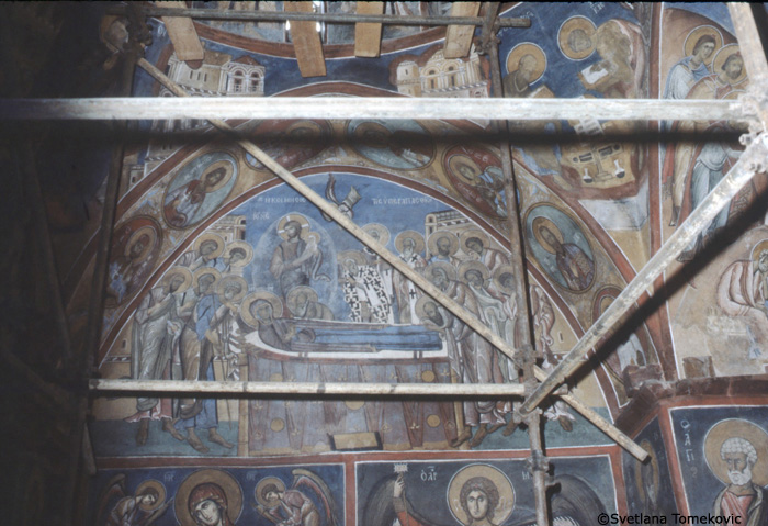 Naos, East Bay, South Wall, Tympanum, Fresco, Dormition
