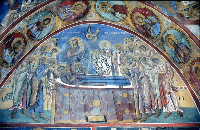 Naos, East Bay, South Wall, Tympanum, Fresco, Dormition