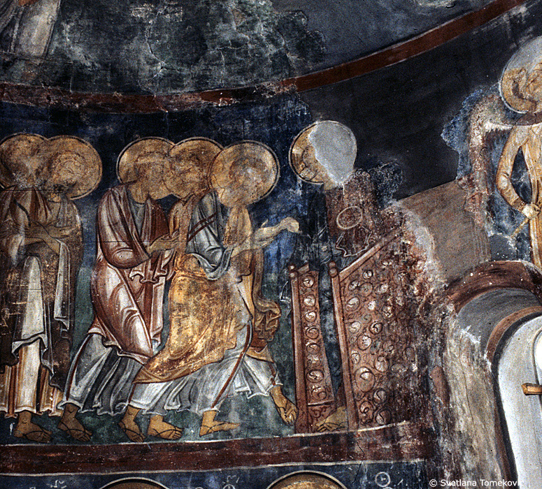 Fresco, sanctuary, apse, wall showing Christ Communion, Christ extending Bread