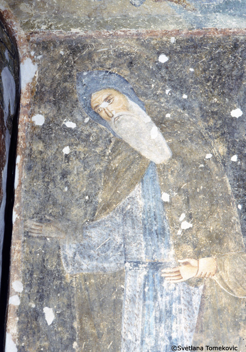 Fresco, nave, west bay, south wall, showing Stephen Nemanya as Saint Simeon