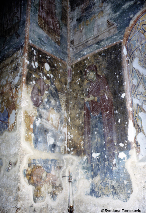 Fresco, nave, west bay, south wall, showing Virgin Mary