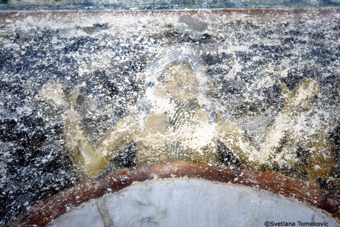Fresco, narthex, south wall, above lunette over the doors, showing hermit saint