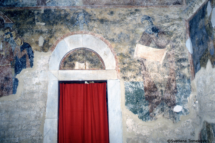 Fresco, narthex, north wall to the right of the door, showing a monk saint holding scroll