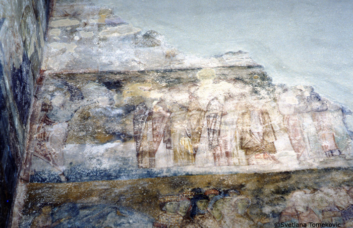 Fresco, narthex, south wall, showing four saints