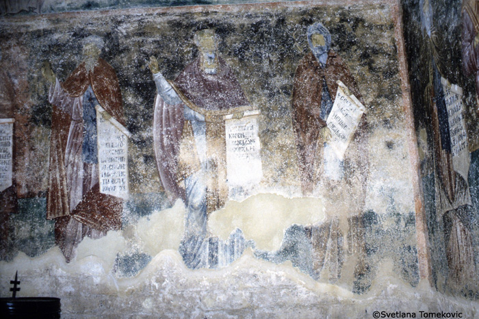 Fresco, narthex, south wall, showing monk saints