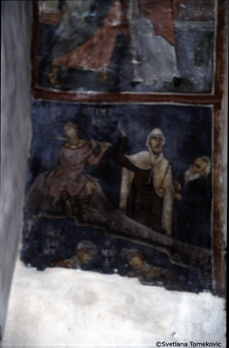 Fresco, north arcade, introdos showing the Nativity of Christ