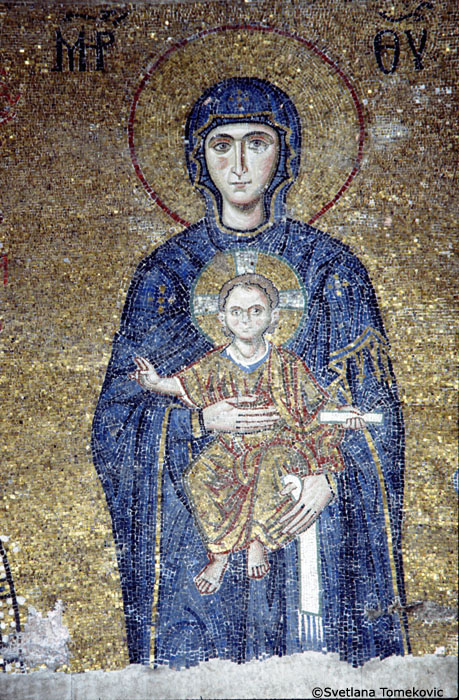 Interior, Gallery, East Wall, Mosaic showing Virgin Mary and Christ Child flanked by John II Comnenus and Empress Irene (Detail of Virgin and Child)