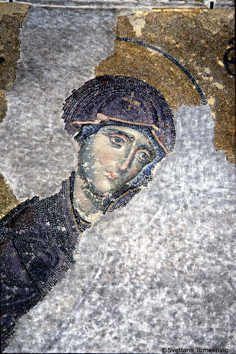 Interior, Gallery, South Arm, Mosaic showing Deesis (Detail of Virgin)