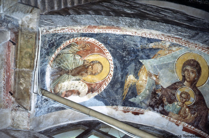 Exonarthex, Fresco showing Virgin Mary and Christ Child and Cosma