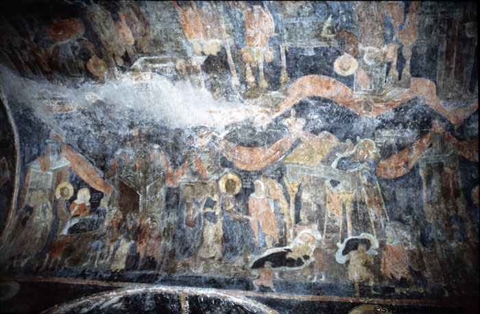 Fresco, south aisle, north elevation, showing Miracles of Christ
