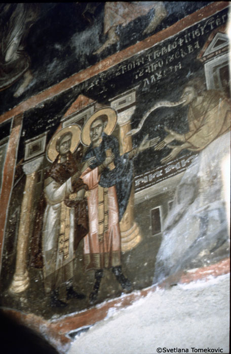 Fresco, Diaconicon, showing Stories of Cosmas and Damian of Cilicia