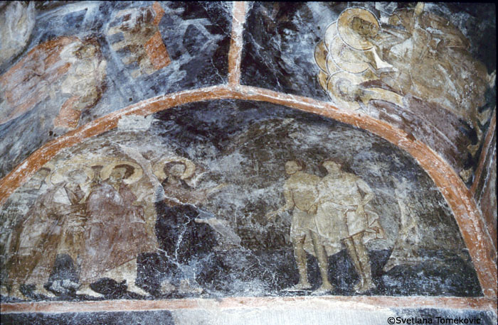 Fresco, north aisle, showing Christ healing the Lepers