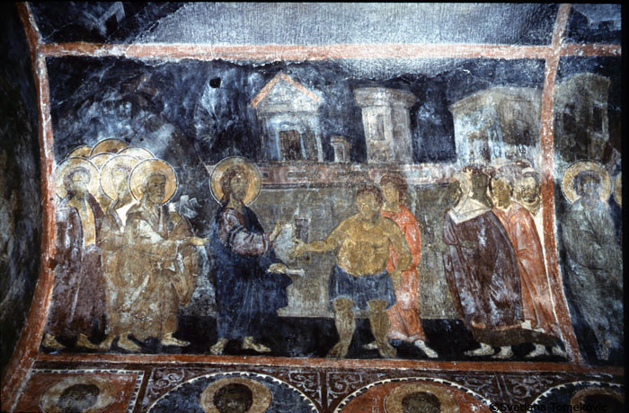 Fresco, north aisle, showing Christ healing the Hydropic