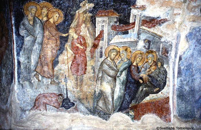 Fresco showing Miracles of Christ, Healing of the Born Blind, Healing of Peter's Mother in Law