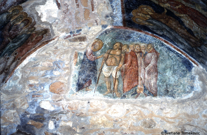 Fresco, narthex, showing Miracles of Christ, Healing of the Hydropic