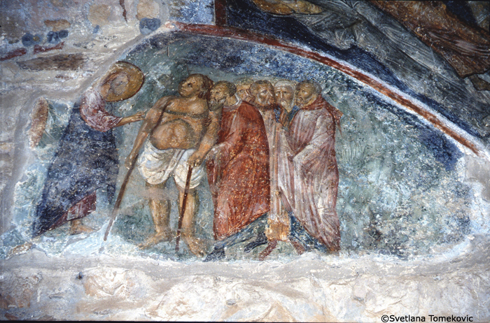Fresco, narthex, showing Christ Healing the Hydropic