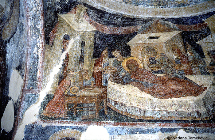 Fresco showing Nativity of the Virgin Mary