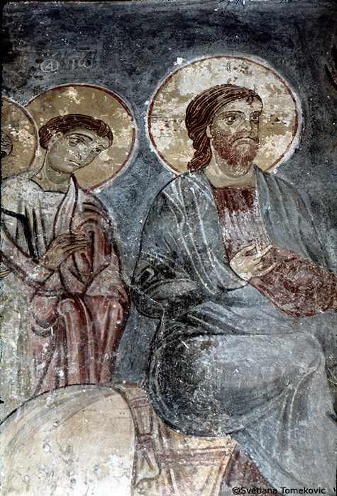 Fresco showing Christ: Entry into Jerusalem, detail