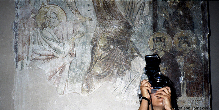 Fresco showing Christ: Harrowing of Hell, detail