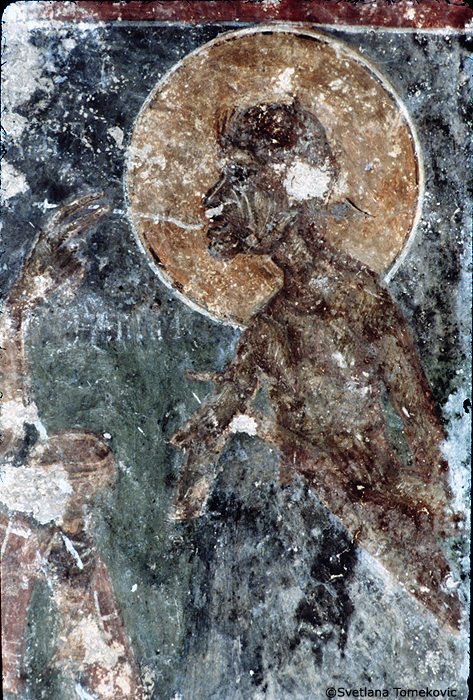 Fresco, west wall, showing Communion, detail