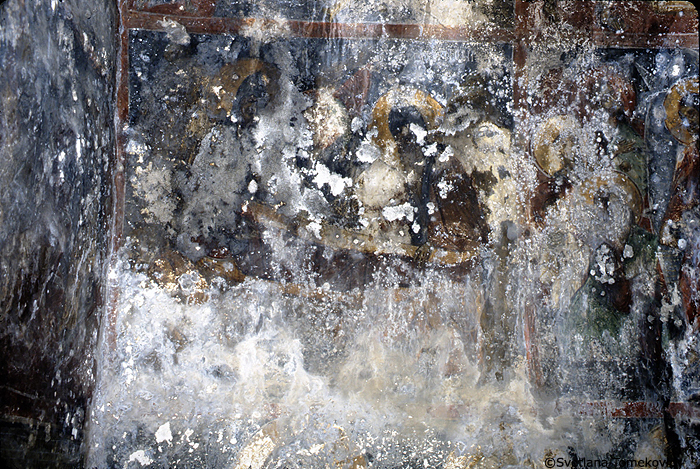Fresco, north wall, showing Anthony Abbot the Great: Scene, Death