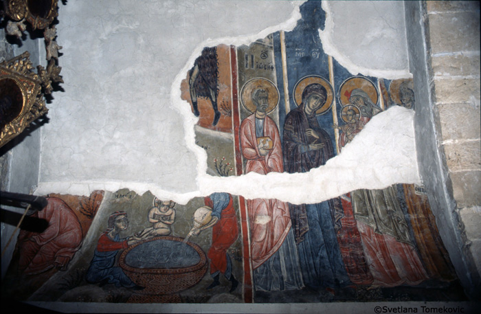 Fresco showing the Nativity (bathing of Christ) and Presentation in the Temple