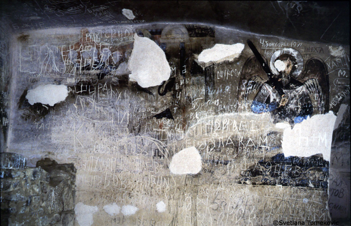 Fresco, east wall, showing Michael the Archangel