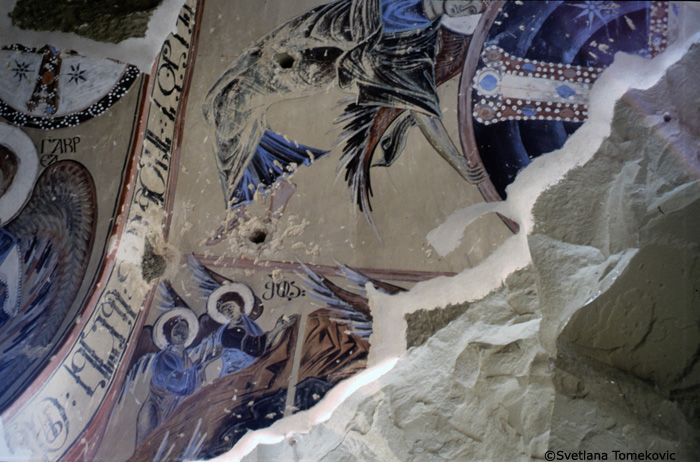 Fresco, south showing the Raising of the Cross (detail)