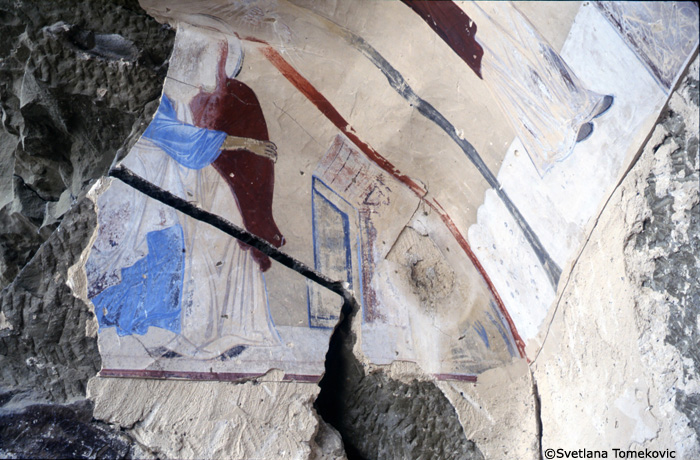 Fresco, west wall, Marian cycle, showing the Visitation