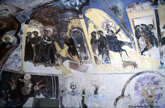 Fresco showing the Raising of Lazarus and the Entry into Jerusalem