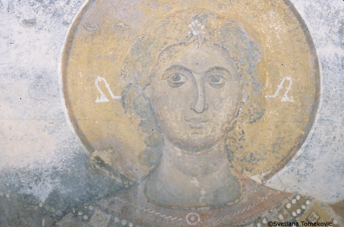 Fresco, narthex, west wall showing Archangel, detail