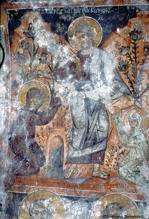 Fresco showing Christ: appearing to ?