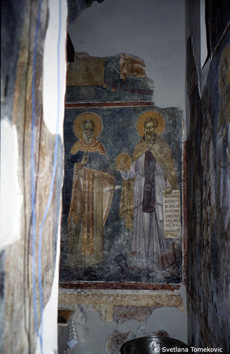 Fresco, wall, west, showing Theodore of the Studium (Theodore the Studite) and Stephen the Younger
