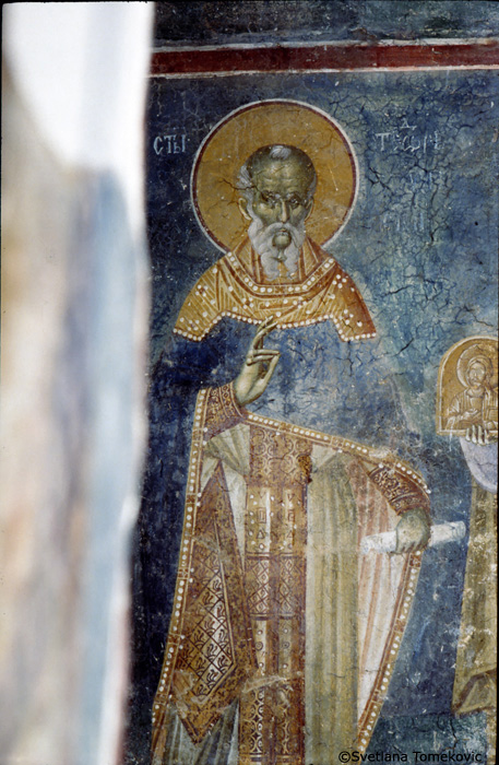 Fresco, wall, north, showing Theodore of the Studium (Theodore the Studite)