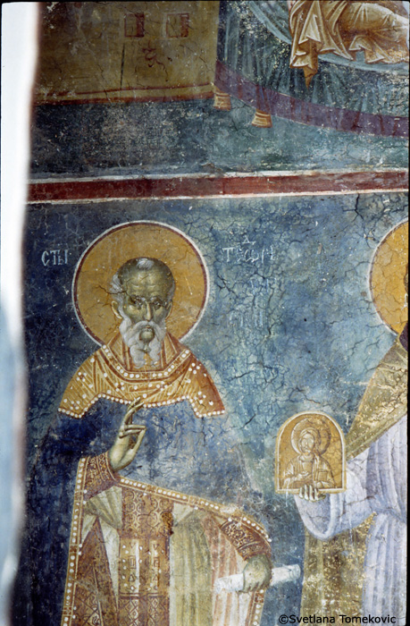 Fresco, wall, north, showing Theodore of the Studium (Theodore the Studite)