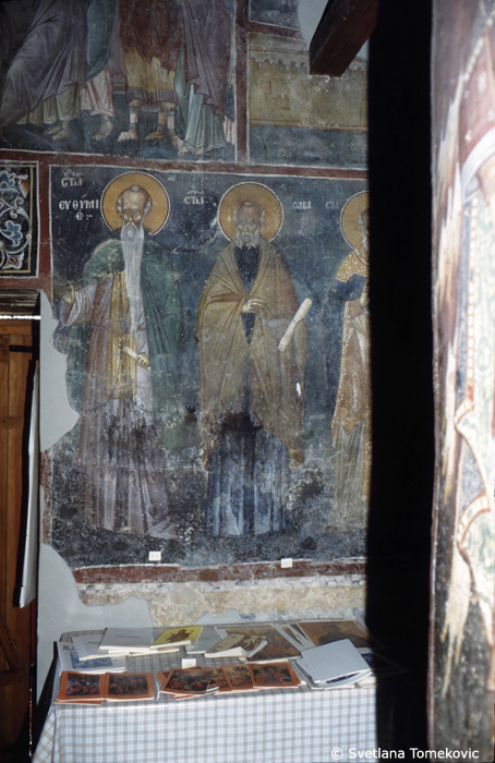 Fresco, wall, west, showing Euthymius and Sabas