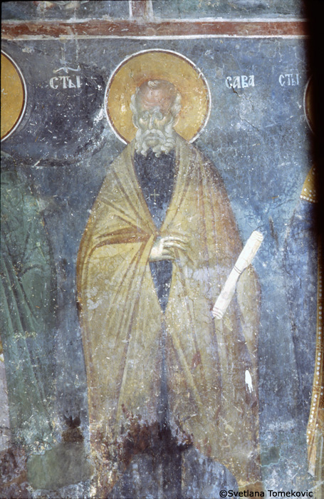 Fresco, wall, west, showing Sabas of Jerusalem