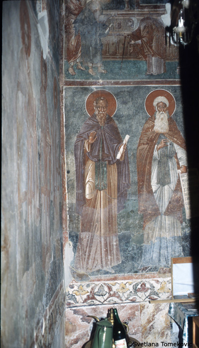 Fresco, wall, west, showing Athanasius and another saint