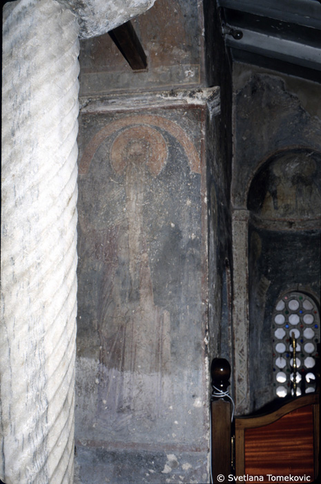 Fresco, nave, east wall showing St. Euthymios the Great dressed as monk