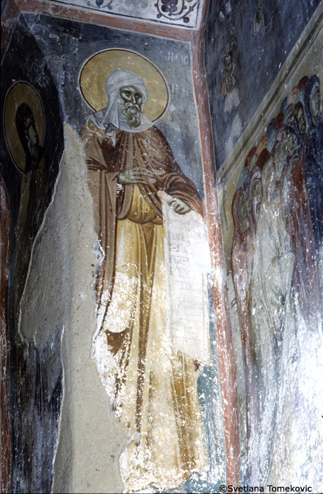 Fresco, pilaster, southwest, possibly showing John of Damascus