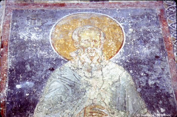 Fresco, nave, north wall, showing saint