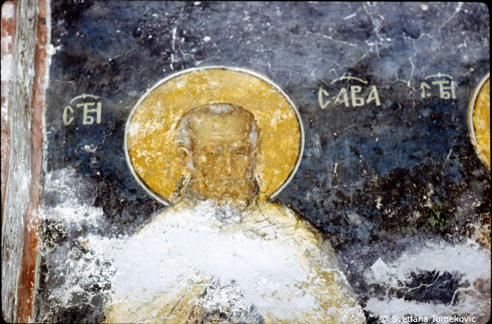 Fresco, nave,  possibly showing Sabas of Jerusalem