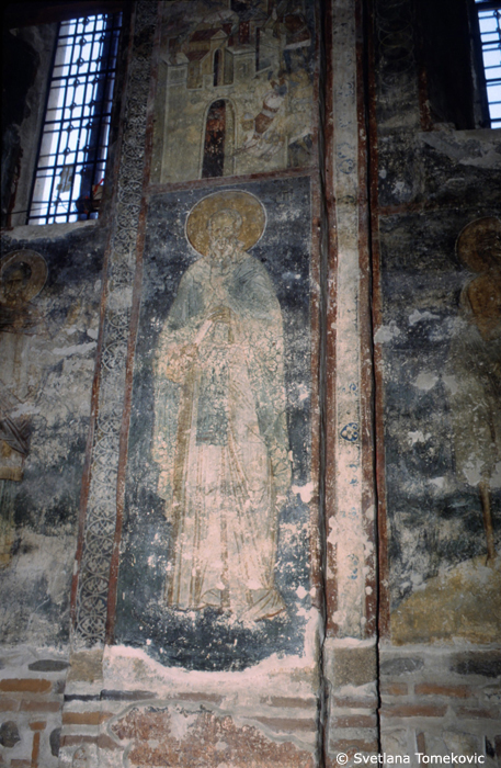 Fresco, wall, north, pilaster, showing saint