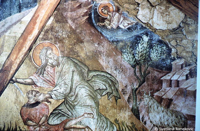 Fresco showing Abraham: sacrificing Isaac