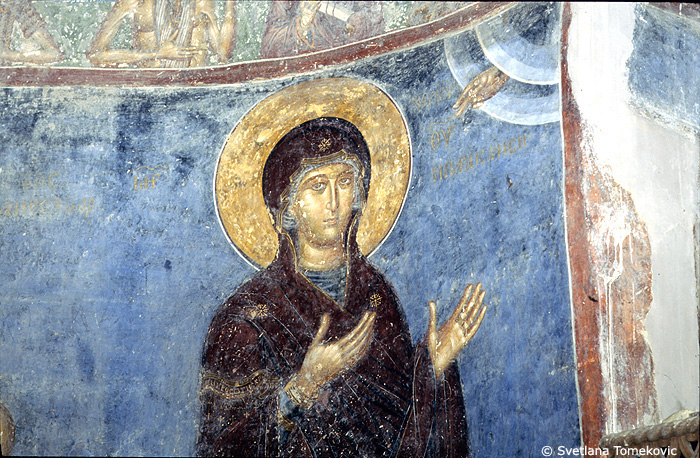 Fresco, north wall, east bay, showing Virgin Mary