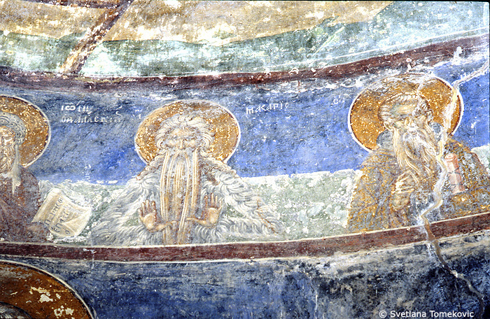 Fresco, showing saints including Macairius